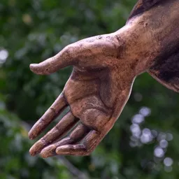 Close-up of Saint Barbara's hand.