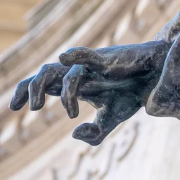 Close-up of the wounded soldier's hand.