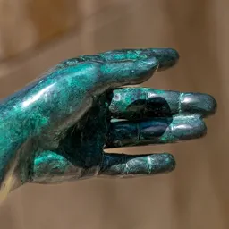 Close-up of Ágnes Keleti's left hand.