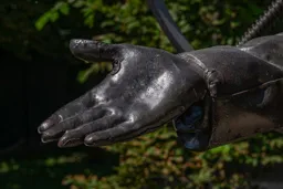 Close-up of György Szepesi's raised right hand.